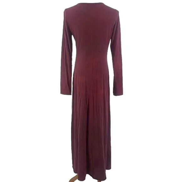 Free People Burgundy Lace Up Long Sleeve Jersey Maxi Dress - Picture 15 of 16